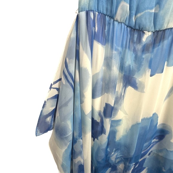 Calvin Klein Blue Watercolor Floral Chiffon Handkerchief Hem Maxi Dress Women 12 - Picture 5 of 9